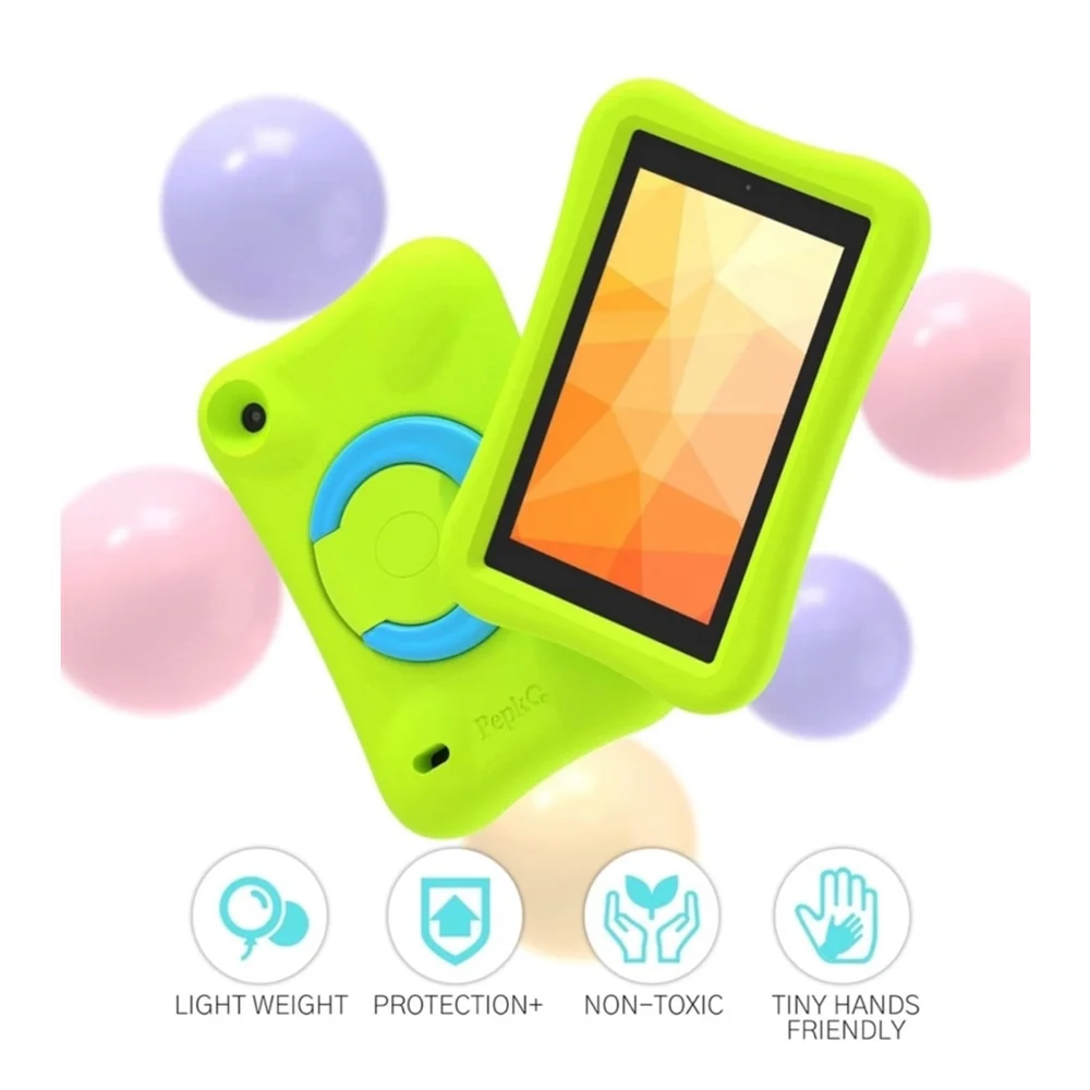 Pepkoo Tablet Case Green Blue Kids Stand Protective Cover for Amazon Fire 7